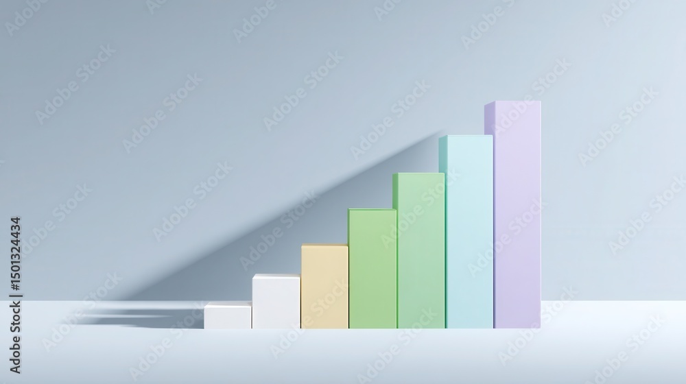 Fototapeta premium Pastel Colored Blocks Ascending Graph Showing Growth Success Business Concept