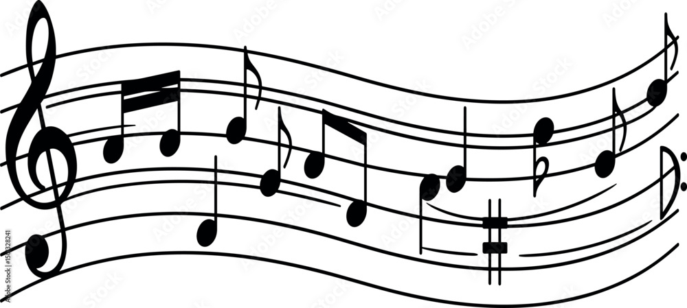 Music notes wave, musical notes on transparent background, Music notes decorative background, vector illustration Music notes wave, musical notes on transparent background, Music notes decorative background, vector illustration