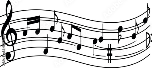 Music notes wave, musical notes on transparent background, Music notes decorative background, vector illustration