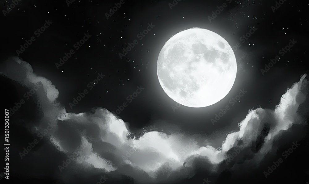 A full moon with clouds in the night sky A full moon with clouds in the night sky