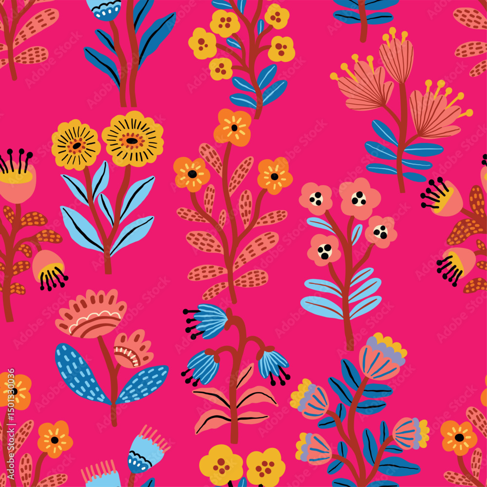custom made wallpaper toronto digitalSeamless vector pattern with vibrant flowers on a bright pink background. Colorful and playful floral design perfect for fabric, wrapping paper, wallpapers, and cheerful decorative projects.