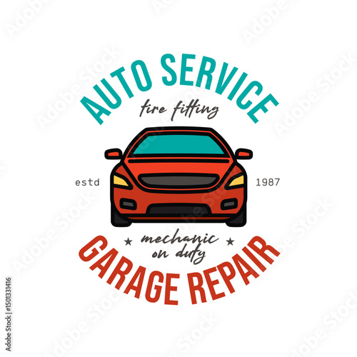 Car service emblem. Original vector illustration in vintage style. T-shirt design.