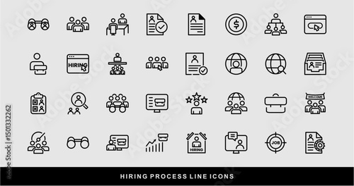 Hiring Process Line Icons. Recruitment, Job Application, Interview, Candidate Selection Vector Set