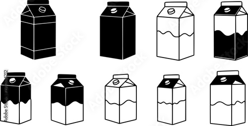 Milk carton black silhouette set of a simple minimal vector
