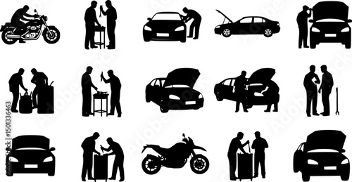 Mechanic silhouette set clipart on a white background

