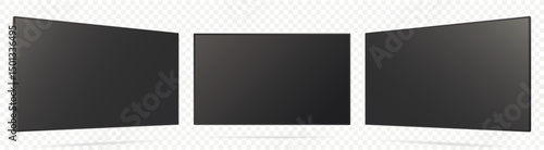 Realistic TV screen. TV screen mockup. Television display on three sides with blank screen