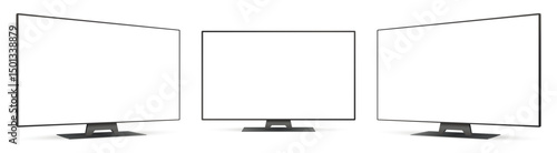 Realistic blank flat screen TV mockup from angled view