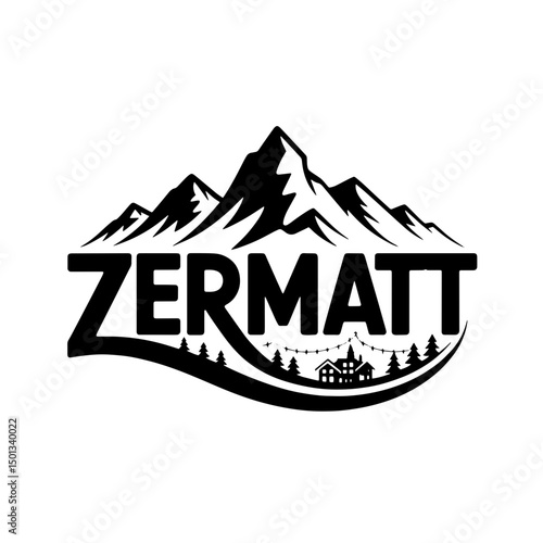 Zermatt: Logo mountain range graphic design featuring stylized text in a serene night sky