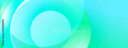 Abstract background features overlapping circles. Gradient shades of turquoise, green create smooth transitions. Minimalist design, modern aesthetic.