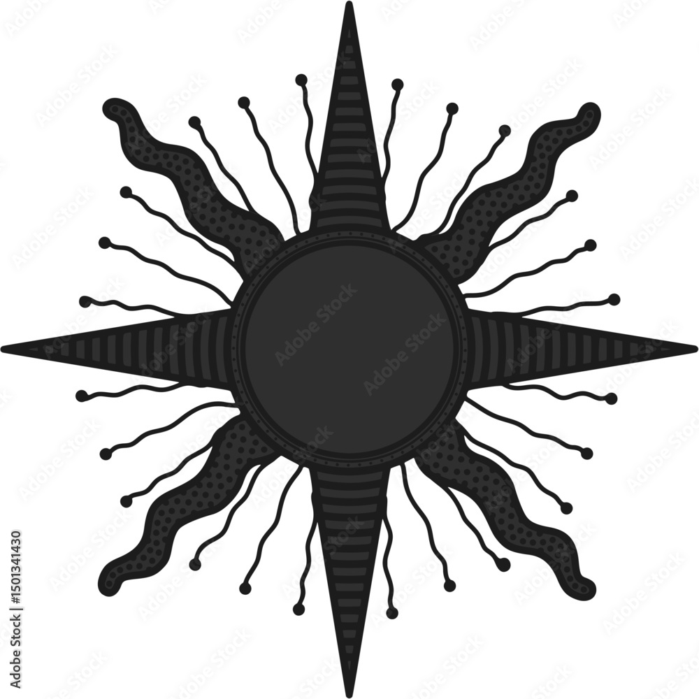 Fototapeta premium antique sun illustration; vintage solar depiction