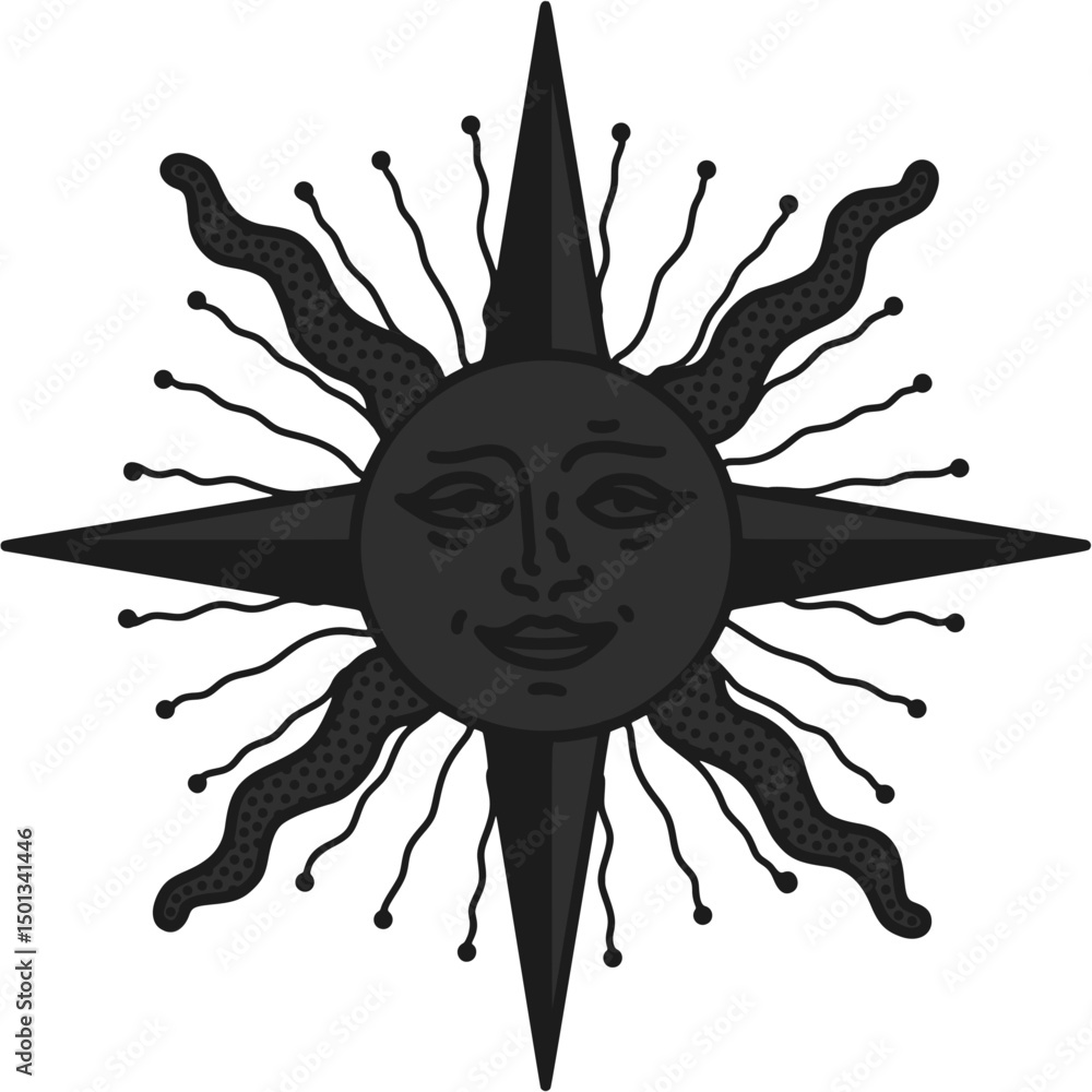 Fototapeta premium antique sun illustration; vintage solar depiction