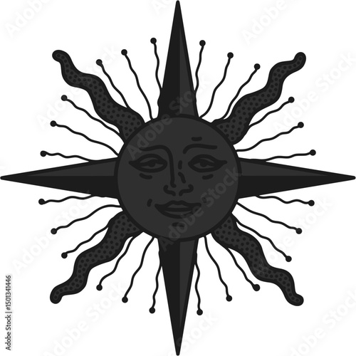 antique sun illustration; vintage solar depiction