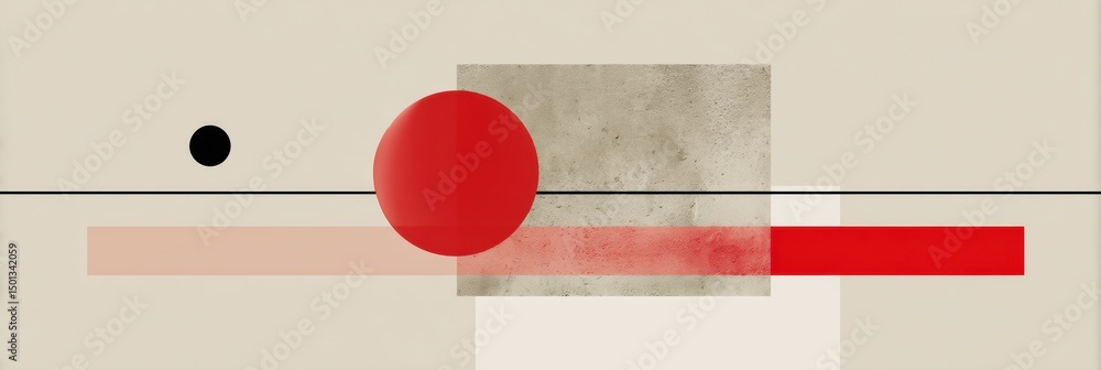 Obraz premium Modern Graphic Design Featuring a Red Line Dividing Soft Beige Space With Geometric Shapes and Clear Areas for Visual Emphasis