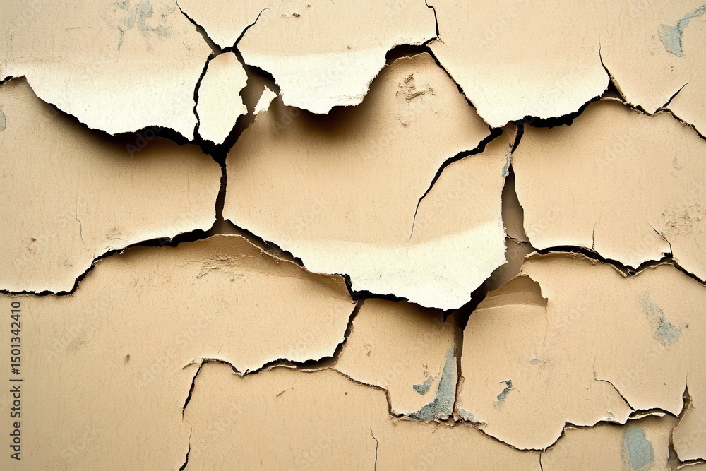 Obraz premium Cracked paint on a light beige surface