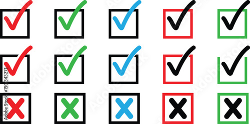 Colorful Check and Cross Icons with Variations
