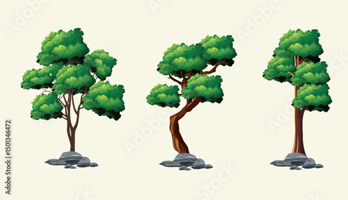 Green tree vector illustration symbolizing nature and growth in an eco-friendly landscape