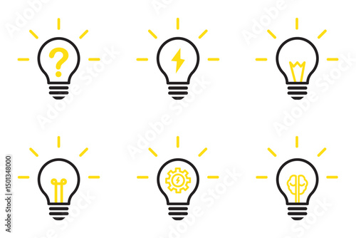 Lightbulb icon set. Light bulb linear icon. Idea and creativity symbol. Electric lamp, electricity, light. Editable stroke. Bulb icon vector illustration.
