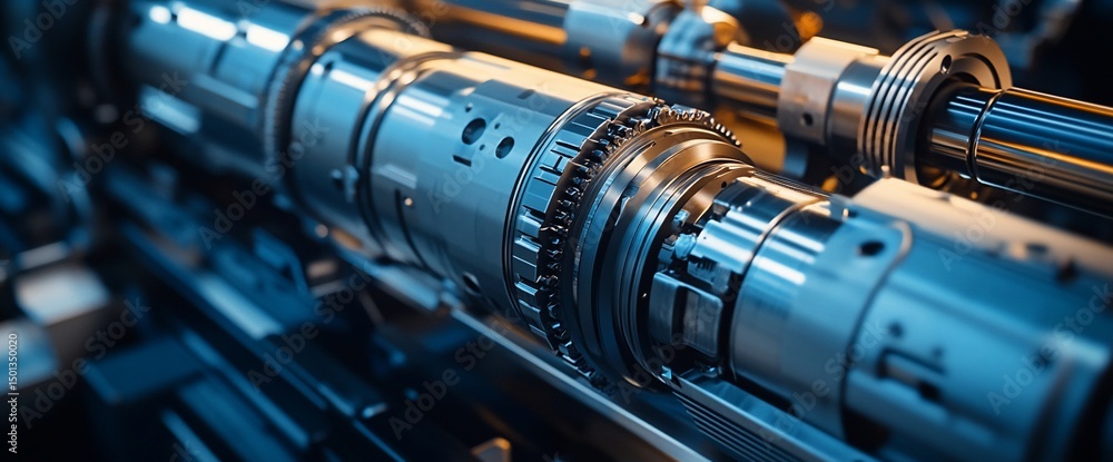 Complex metal industrial machinery with intricate details and precise engineering Complex metal industrial machinery with intricate details and precise engineering