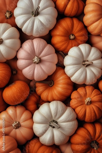 Colorful Assortment of Pumpkins in Various Shades and Sizes Perfect for Autum...