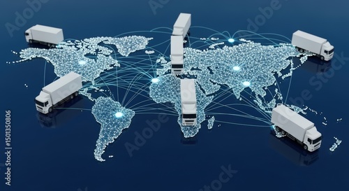 Global Delivery Network with Truck on World Map