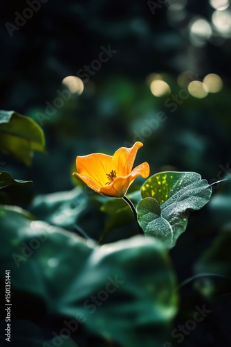 Bright Orange Flower Blooming Among Green Leaves in a Shaded Garden During Da...