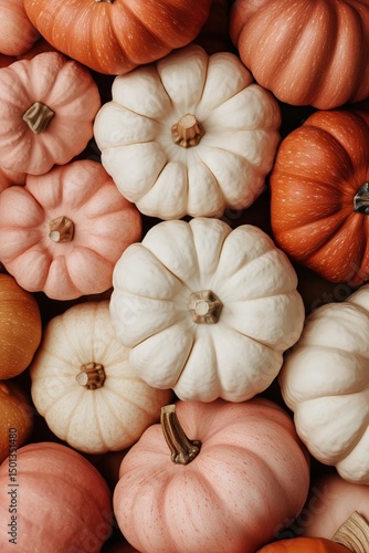 Colorful Display of Pumpkins in Various Shades During Autumn Season at a Loca...