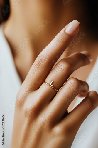 Elegant Hand Displaying a Minimalist Ring With Knitted Sweater Background in ...