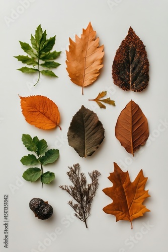 Variation of Autumn Leaves Arranged on a Light Background Showcasing Diverse ...