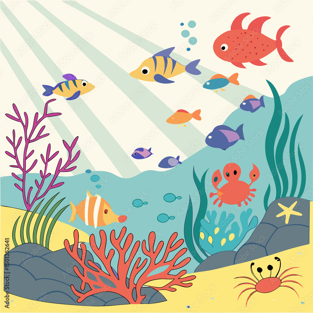 Naklejka premium marine life seamless pattern