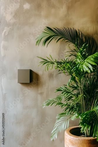Green Plant Next to Textured Wall With Simple Decor in a Modern Interior Design