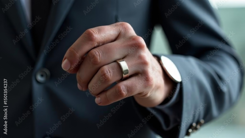 Obraz premium a ring and a watch on the hand of a respectable man