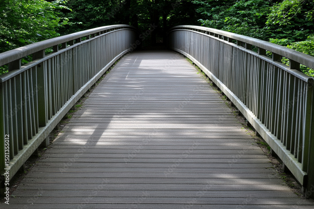 Obraz premium Shadow cast by a bridge stretching over a tranquil river in a lush green environment