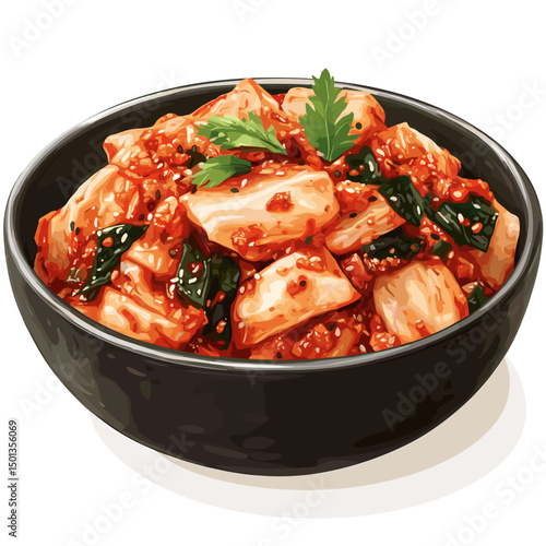 Chinese cabbage kimchi in a bowl korean pickled food vector illustration isolated on a white background