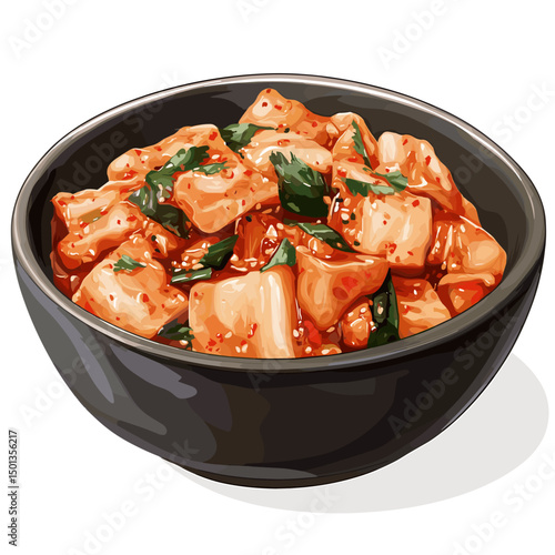 Chinese cabbage kimchi in a bowl korean pickled food vector illustration isolated on a white background