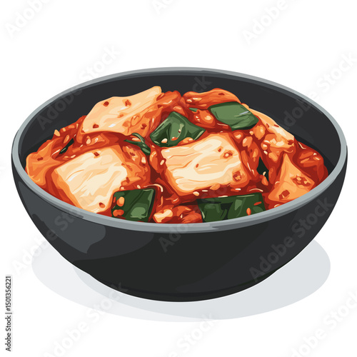 Chinese cabbage kimchi in a bowl korean pickled food vector illustration isolated on a white background