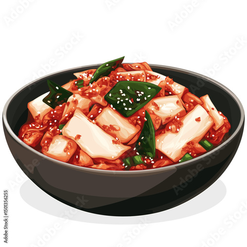 Chinese cabbage kimchi in a bowl korean pickled food vector illustration isolated on a white background
