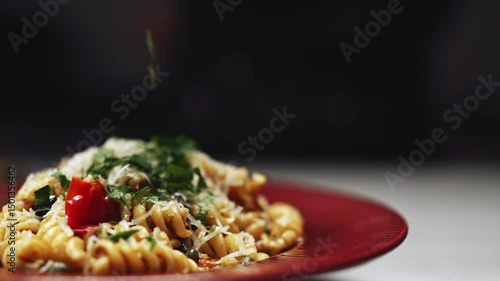 Freshly Cooked Pasta alla Puttanesca Served on Table.