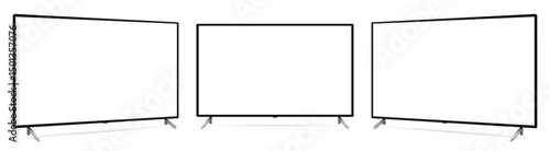 Realistic tv screen mockup. Television display on three sides with blank screen.