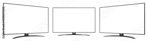 Three television with empty display, realistic set device screen mockup