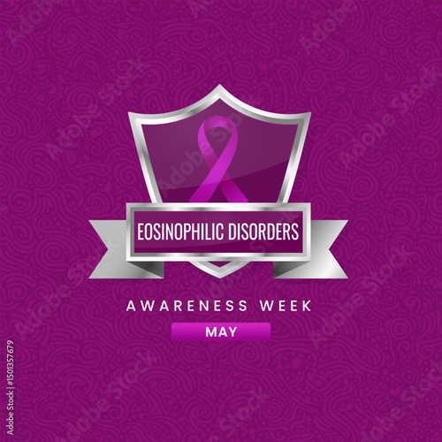Eosinophilic Disorder awareness Week background design with Magenta silk ribbon.