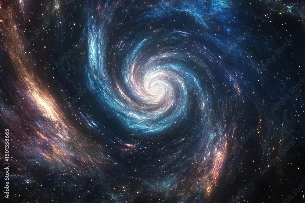 Fototapeta premium Galactic spiral showcasing vibrant colors and cosmic features in a star-filled universe