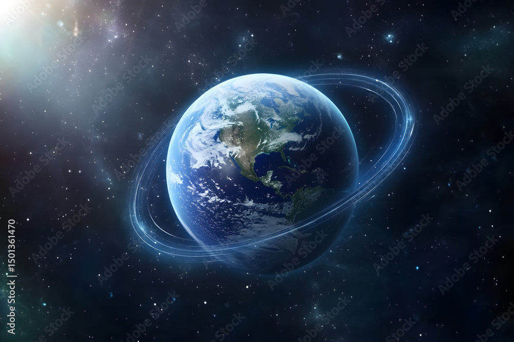 Fototapeta premium Global network connection orbiting Earth, space background, futuristic communication