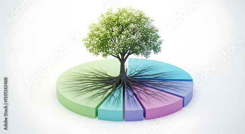 Tree Rooted in Pie Chart: Growth and Distribution