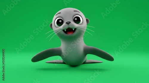 Cartoon seal character against green background