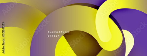 Abstract fluid shapes overlap. Yellow, purple hues create modern design. Gradient transitions offer visual depth. Minimalist aesthetic.