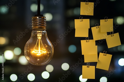 Bright ideas shining with customer feedback on sticky notes beside glowing lightbulb