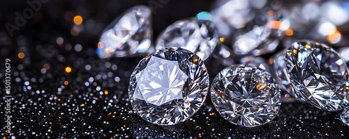 Sparkling diamonds on black glitter. Luxury