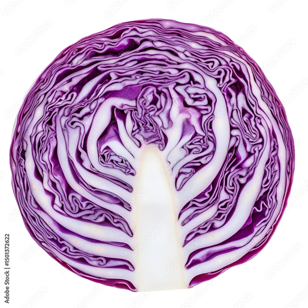 Fototapeta premium Red Cabbage Cross Section Vibrant Purple Layers Vegetable Food