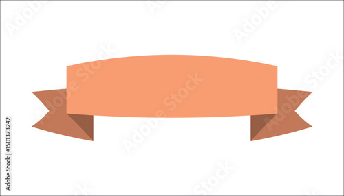 Orange wide ribbon banner with classic folds for badges tags or labels flat design transparent background