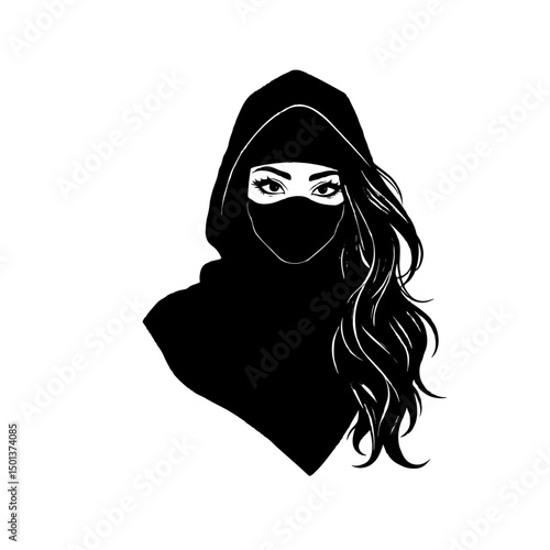vector outline of  girl with a mask 